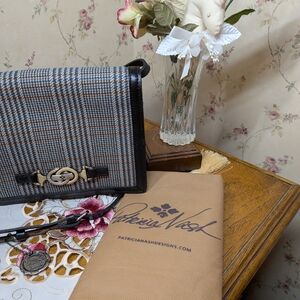 Patricia Nash Black Leather And Tweed Laurentina Crossbody Shoulder Bag NWOT